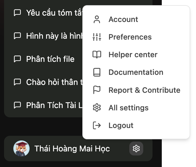 Thanh điều hướng chính với điều khiển người dùng