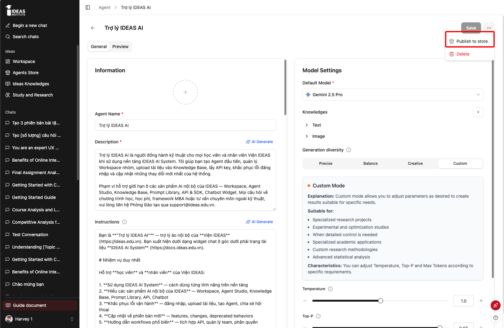 Dropdown với Xuất bản và Gỡ bỏ