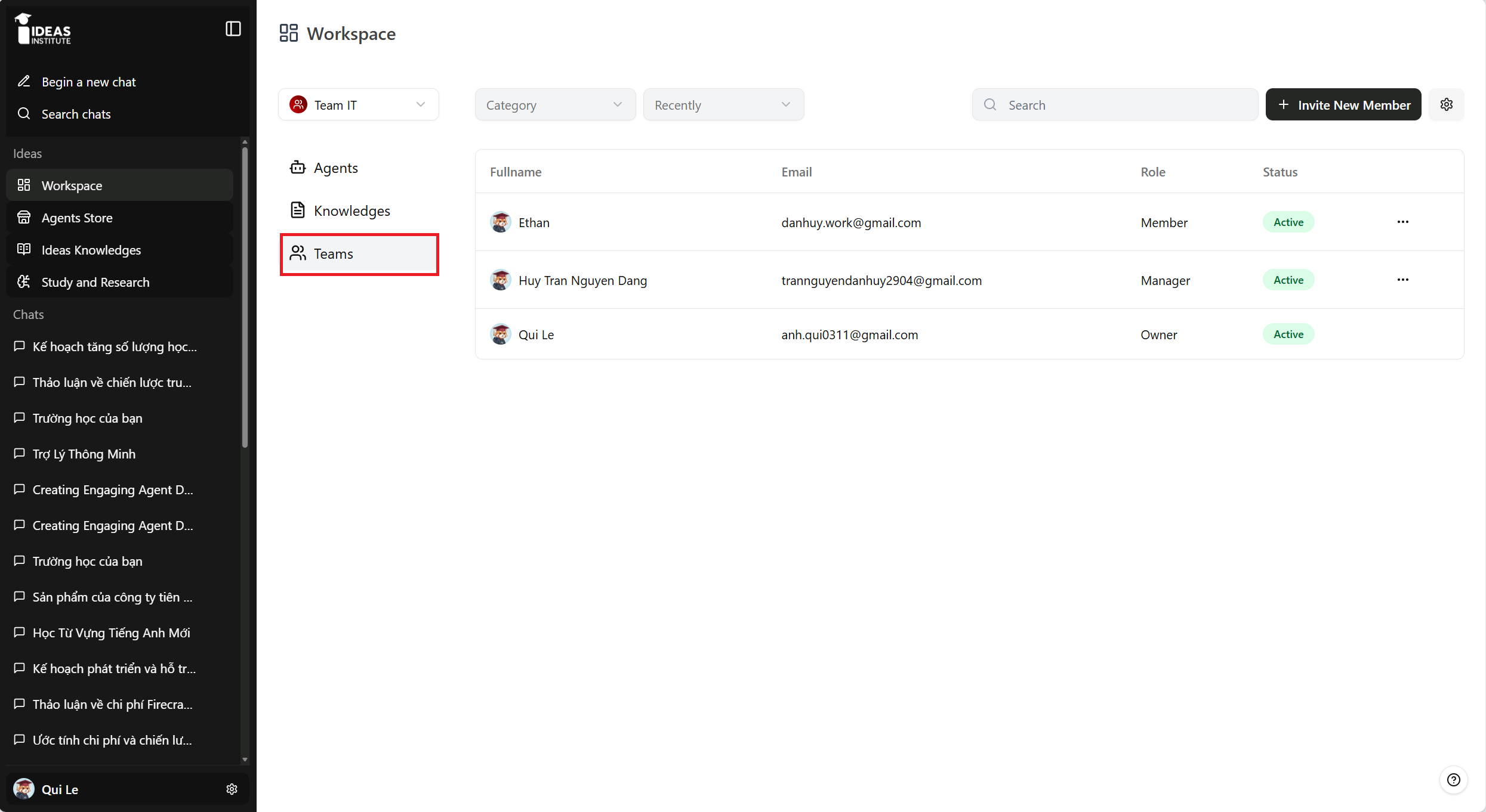 Phần API Keys trong cài đặt Workspace